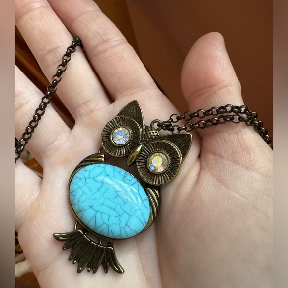 Owl Pendant Necklace with Turquoise and Gold Accents - Picture 8 of 9